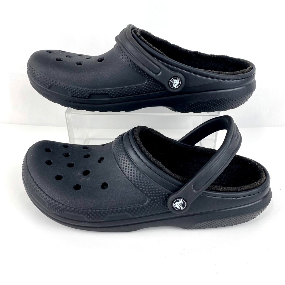 Crocs Dual Comfort Fleece Lined Clogs Men's 12 Black Slip On Casual 45.5 Warm